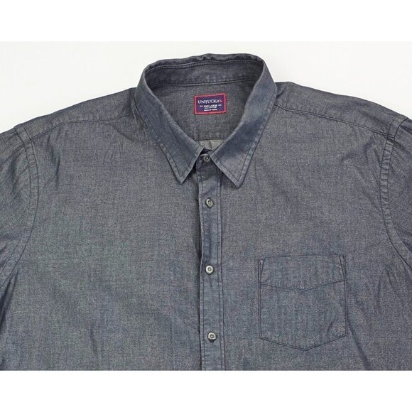 Untuckit Size 3XL Mens Charcoal Gray Hem Logo Tag Long Sleeve Cotton Shirt - Picture 9 of 9